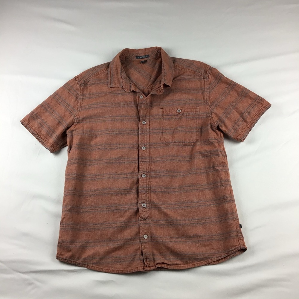 Toad & Co Men’s Orange Gray Striped Button Down Shirt Size Medium
